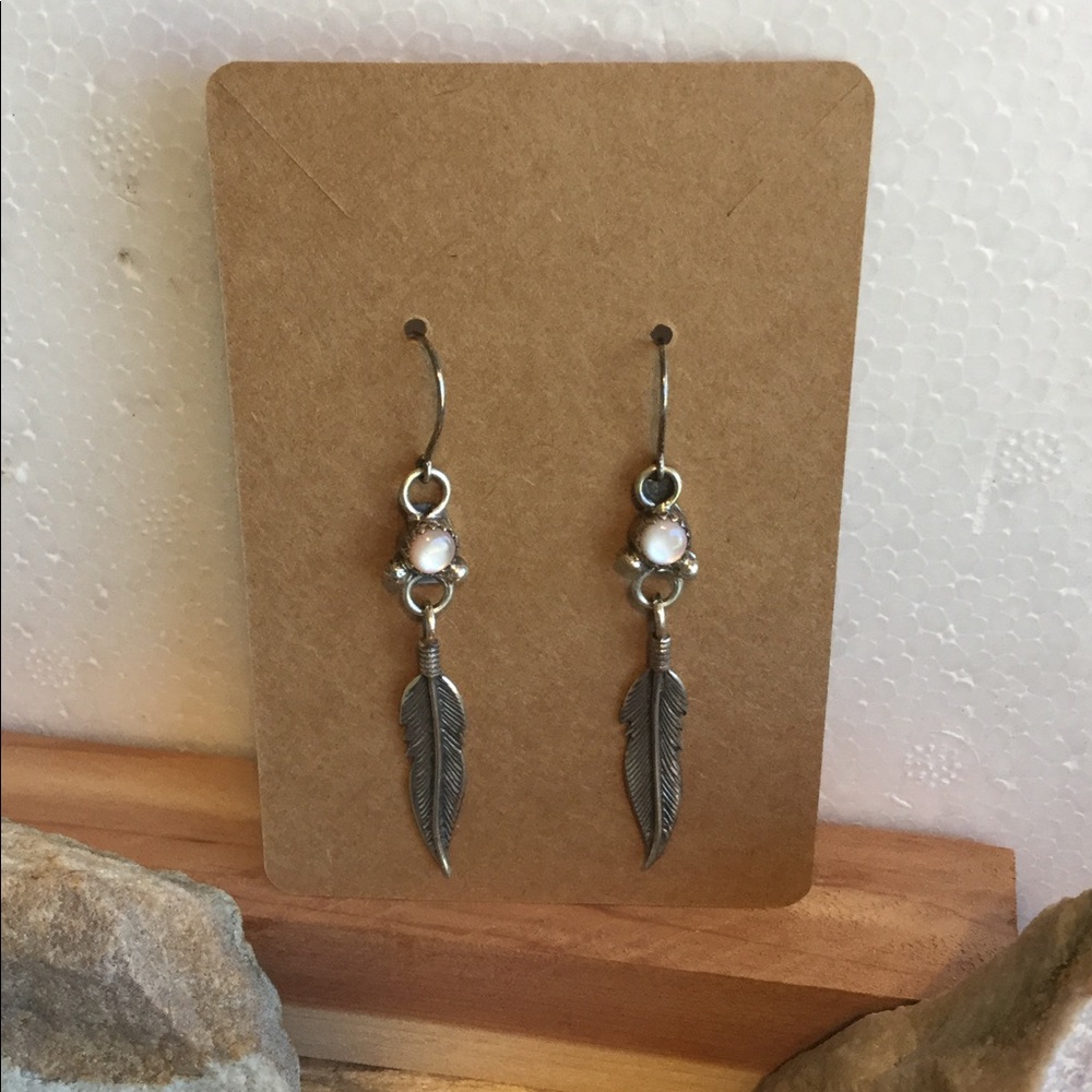 Pierced earring pink moonstone 925 sterling Native